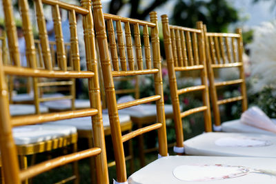 Empty chairs and tables in cafe