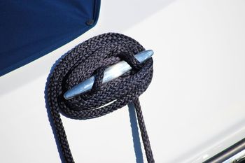 High angle view of rope tied on boat