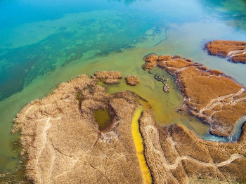 High angle view of rocks on beach