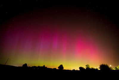 Low angle view of silhouette trees against sky at night