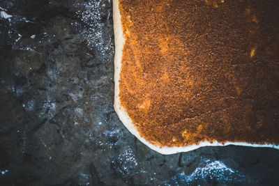 High angle view of meat on rock