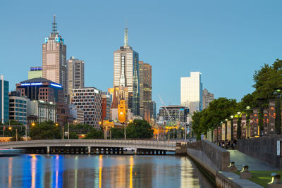 City skyline at dusk