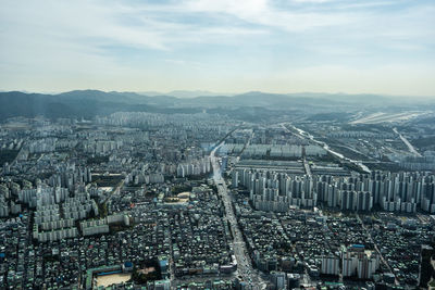 High angle view of cityscape against sky