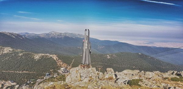 High angle view of mountain range against sky