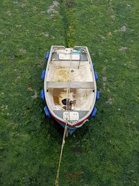 High angle view of abandoned truck on field