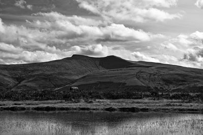 Scenic view of lake against cloudy sky
