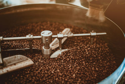 Close-up of coffee beans in factory