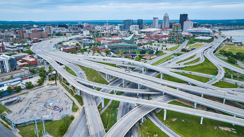 High angle view of cityscape against sky