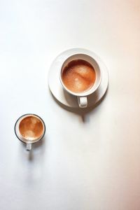 High angle view of coffee cup on table