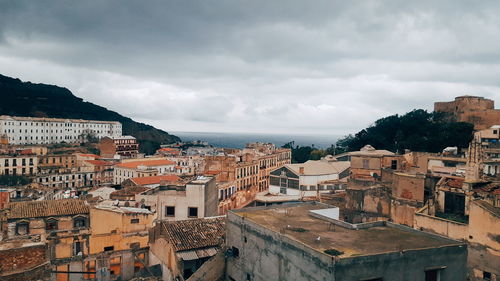 View of residential district against sky