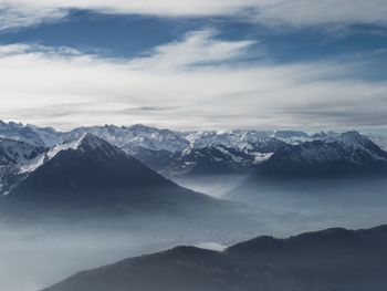 Scenic view of snowcapped mountains against sky