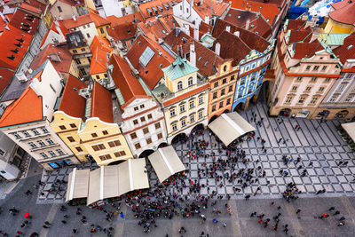 High angle view of buildings in city