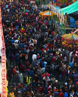 High angle view of people in street