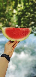 Close-up of hand holding strawberry