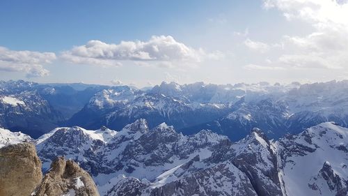 Scenic view of snowcapped mountains against sky