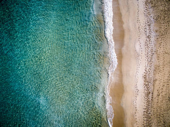 Aerial view of beach against sky during sunset