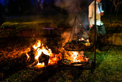 Bonfire on barbecue grill