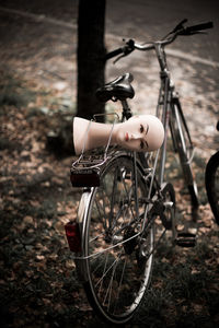 Close-up of bicycle parked