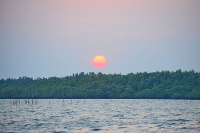 Scenic view of lake against sky during sunset