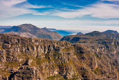 Panoramic view of landscape and mountains against sky