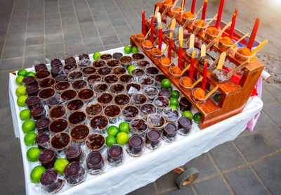 High angle view of food on table