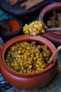 High angle view of vegetables in bowl at market