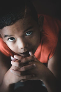 Close-up portrait of beautiful woman at home