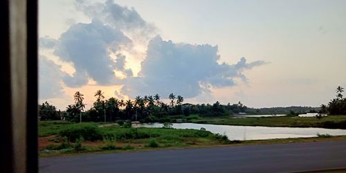 Panoramic view of lake against sky during sunset