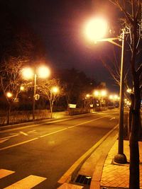 Illuminated street lights at night