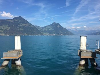 Scenic view of sea against mountains