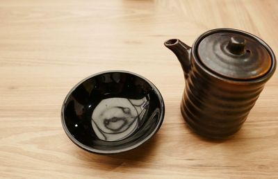 High angle view of drink on table