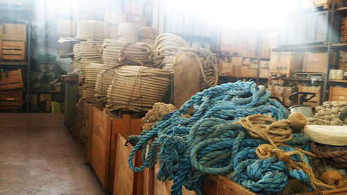 Close-up of ropes on window sill