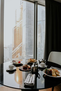 View of breakfast served on table