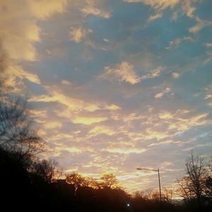 Low angle view of silhouette trees against dramatic sky