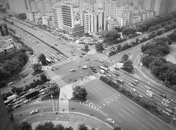 High angle view of crossroads in city