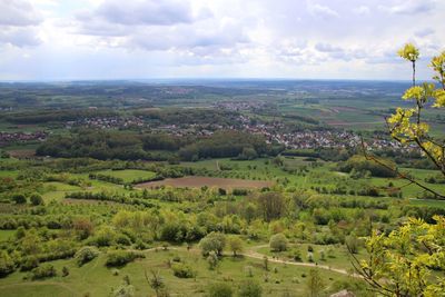 Scenic view of agricultural landscape against sky