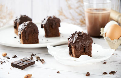 Chocolate cake on table