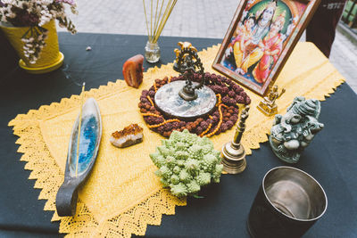 High angle view of food on table