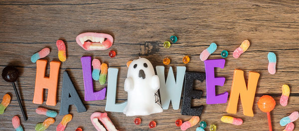 High angle view of toys on table