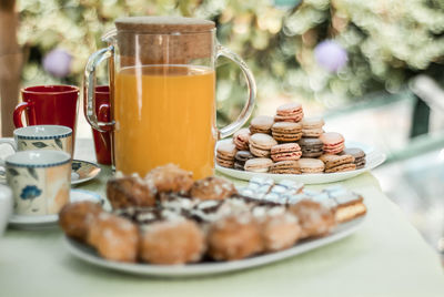 Food and drink on table