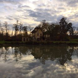 Scenic view of lake against cloudy sky