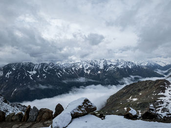 Scenic view of snowcapped mountains against sky