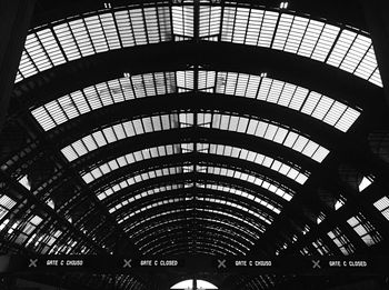 Low angle view of architectural detail of railroad station