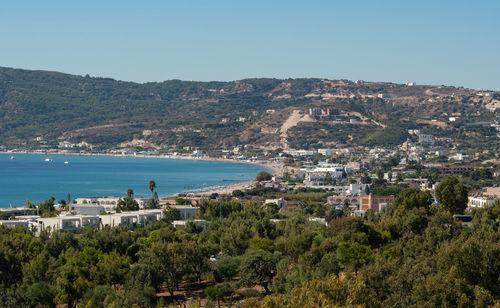 View over beach and bay of kefalos, kos greece