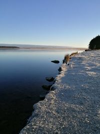 Scenic view of sea against clear sky