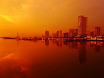 Scenic view of calm sea against sky during sunset