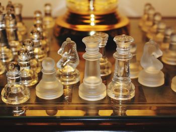 High angle view of chess on table