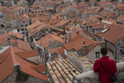 High angle view of buildings in city