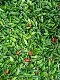 High angle view of chili peppers for sale in market