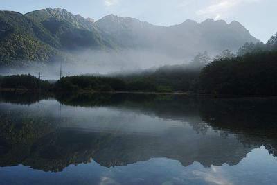 Scenic view of lake with mountains in background